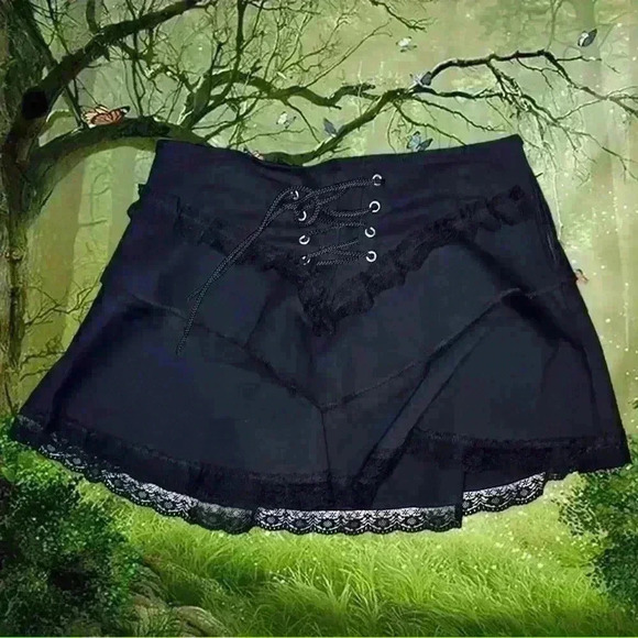 Whimsygoth Gothic Black Mini Skirt - Picture 5 of 8